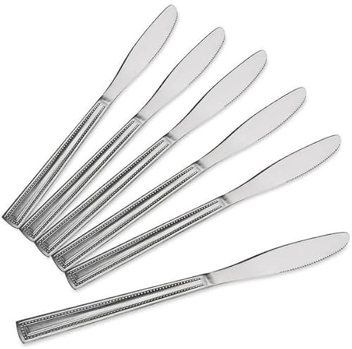 Stainless Steel Dinner Knives Set Of 6 Compact & Versatile Cutlery Dishwasher Safe Butter Knifes Spreader Silverware Table Knive For Home Hotel & Restaurant (20.5cm)