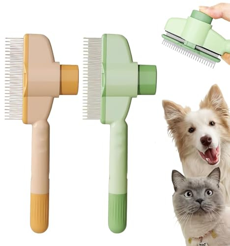 2 Stück Selbstreinigender Flohkamm,katzen bürste,fellblitz bürste,Flohkamm Für Katzen,Selbstreinigende Haustierbürste für Langhaar und Kurzhaarkatzen,Haustierkamm für Hunde und Katzen