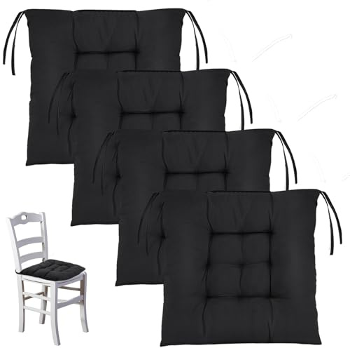 NCTNCX 4er Set Sitzkissen, Stuhlkissen 36x36 cm, Sitkissen Outdoor | Stuhlkissen mit Bindebänd, für Indoor Outdoor Bürostuhl Sitzpolster