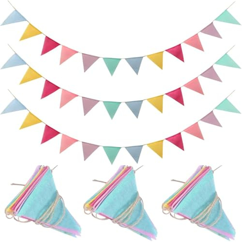 WUBAYI Lot de 36 bannières pliables en toile de jute pour extérieur - Réutilisables et résistantes à l'écrasement - Drapeaux triangulaires de couleur arc-en-ciel pour jardin, mariage, fête