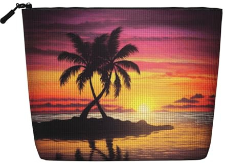 JEKYDOSD Tropical Palm Tree Print Fake Hemp Makeup Bag Waterproof Imitation Hemp Bag For Daily Life, Travel, And More