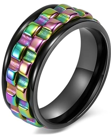 Calefee Drehringe für Herren Anti Stress, Trauringe Edelstahl für Herren Bandring Breit 8 mm Glatt Drehbar, Größe 65