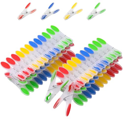 Czyan 48 Pack Clothes Pegs,Colored Plastic Clothes Clips Heavy Duty Outdoor,Non-Slip Rustproof Windproof Washing Pegs,Drying Clothes Pins for Hanging Clothes,Crafts,Picture,Clips Food Package Clips