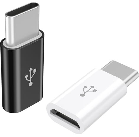Adapter USB C Auf Micro USB 2 Pack, USB Typ C (Female) zu Micro-USB (Male) Adapter, Unterstützt 2,4 A Schnellladung für Samsung, Huawei, Xiaomi, Power Bank (Noir+Blanc)