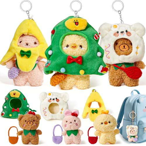 9 piezas juguetes de peluche para niños 3 4 5 6, mini llaveros de peluche y bolsas y ropa, juguetes de peluche juguetes de vestir huevos de Pascua Navidad cumpleaños regalos para niñas niños