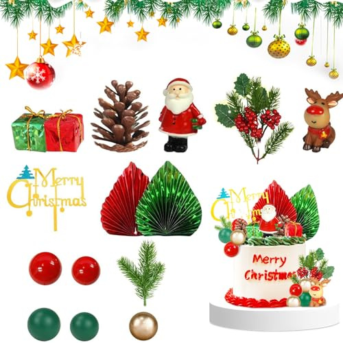 Embhlitfe 20 Pcs Christmas Cake Toppers,Santa Claus Merry Christmas Cake Decorations,Reindeer Cake Xmas Cake Decorations for Xmas Holiday Party Cake Decoration Supplies