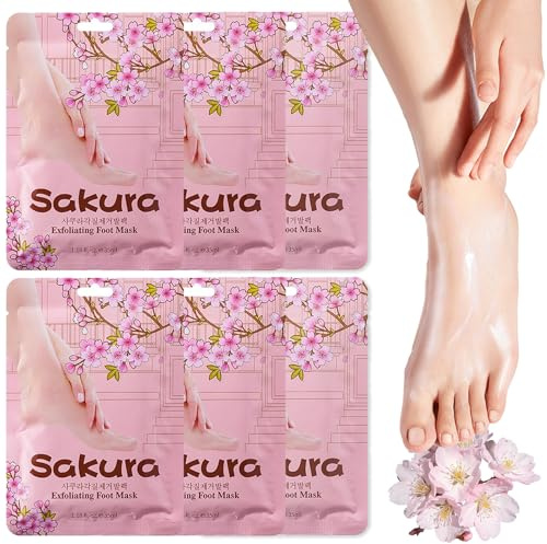 Virellay 6 Paar Feuchtigkeits Sakura Fußmaske Socken - Fußpflege Peeling Socken, geeignet für fussmaske sehr trockene füsse - machen die Füß weich und eignen sich für tägliche Fusspflege Frauen