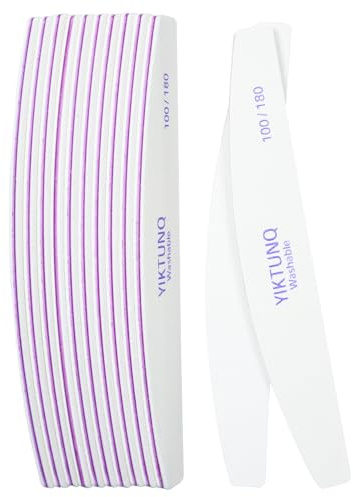 12Pcs Washable Professional Nail Files, 100/180 Grit Double Sided Nail Files for Gel Natural and Acrylic Nails, Fingernail File Nails Buffing Block Manicure Tools Pet Grooming Tools (White)