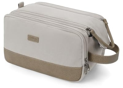 WANDF Neceser de Viaje para Hombre Impermeable, Bolsa de Aseo con Múltiples Compartimentos, Organizador para Afeitadora, Artículos de Higiene y Cosmética, Ideal para Viajes, Gimnasio o Trabajo, Beige