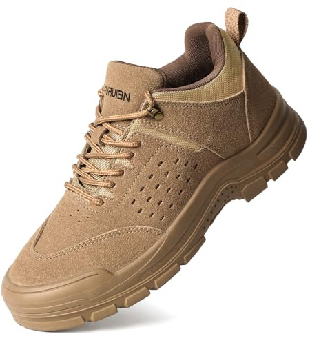 Furuian Steel Toe Shoes for Men Comfortable Lightweight Work Shoes for Men Low Top Steel Toe Safety Puncture Proof Slip Resistant Construction Shoe Brown