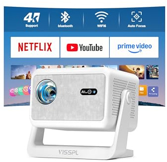 Smart Mini Beamer 4k [Offiziell Lizenzierter APP ] VISSPL 2600ANSI 4K Heimkino & Outdoor Beamer, Autofokus/Trapezkorrektur, WiFi6 Bluetooth Full HD 1080P Video Projektor für Handy/PC