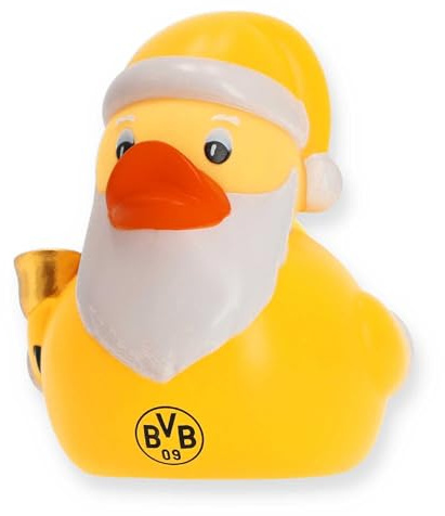Dortmund Borussia Badeente - Weihnachten - Ente Weihnachtsmann BVB 09 - Plus Aufkleber Wir lieben Fußball