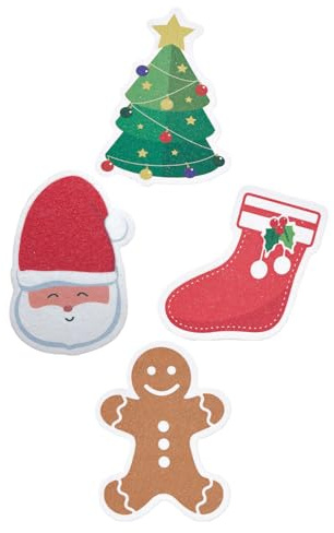 ifundom 4pcs Reusable Christmas Kitchen Dish Sponges Non-Scratch Wood Pulp Absorbent Scrubbers for Holiday Cleaning Quick Dry Strong Decontamination Festive Non-Oil Stick Sponge with