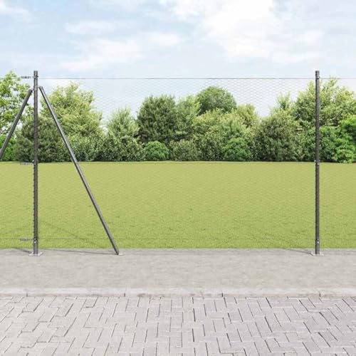 Zaun mit Pfosten Grau 1,4 x 50 m, PVC-beschichteter Stahl Gartenzaun für Außenbereiche, robustes Gitterzaun-Set mit Pfosten und Zubehör, langlebig, ideal für Garten und Terrasse