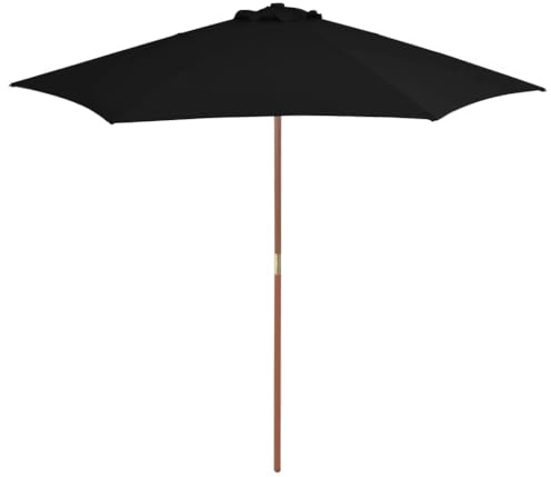 Parasole per piscina, ombrellone con asta in legno, 270 cm, colore nero, per balcone, giardino, terrazza, spiaggia