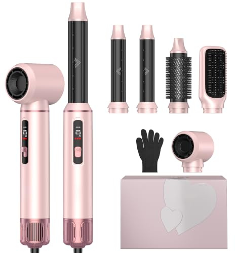 MogaWave Hair styler 5-i-1 airbrush hårstyler Air Styler med LCD-skärm och temperaturdisplay 50–110 ℃ med 1 000 W hårtork, auto-air culer, varmluftsborste, hårtork, rund borsthårtork