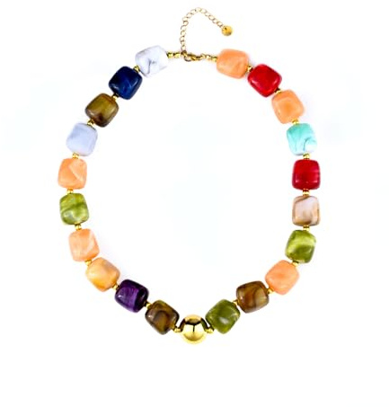 Ticome Summer Beach Jewelry Chunky Beaded Necklace for Women Boho Charm Jewelry Accessories Surfer Trendy Statement Big Colorful Resin Bead Vcation Choker Necklaces