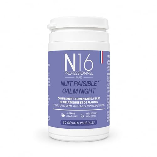N16 Professionnel Nuit Paisible – Complément Alimentaire Sommeil Mélatonine 1,2 mg & Plantes – Aubépine, Coquelicot, Eschscholtzia – 60 Gélules Végétales – 30 Jours – Fabriqué en France