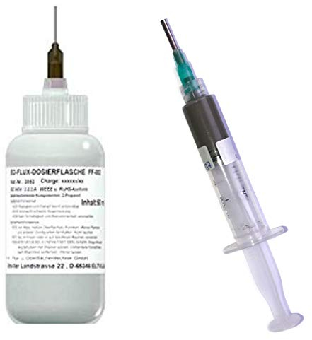 EO SMD-Lötset Nr. 6b (1 x EO-Flux-Dosierflasche FF-SSK-15 mit 50 ml No-Clean-Elektronik-Flussmittel u. 1 x 10 g niedrig schmelzende Rework-Paste (Solder Paste) für die Elektronik, inkl. Dosiernadel