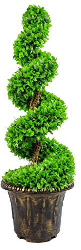 Leaf Großer künstlicher Spiralbaum mit dekorativem Pflanzgefäß, Buchsbaum, 90 cm, grün