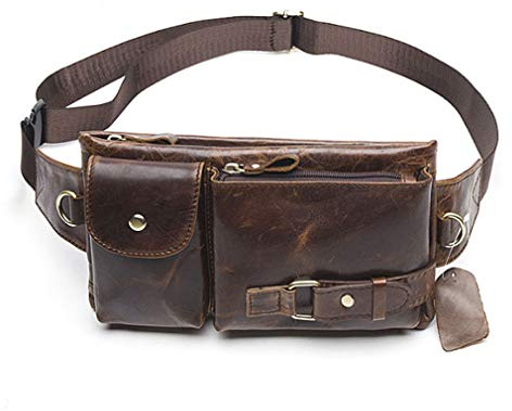 Xieben Vintage Leder Gürteltasche für Herren Frauen Reisen Jagd Wandern Klettern Mehrzweck Hip Bum Gürtel Schlank Handy Geldbörse Brieftasche Braun