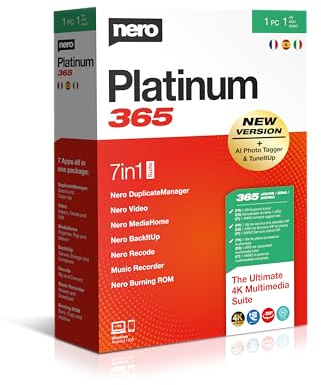 Nero Platinum 365 - Box mit Downloadlink | Videobearbeitung | Backup | Medien verwalten & abspielen | PC Tuning | 8K | Jahreslizenz | Fotos | 1PC | Windows 11/10/8/7