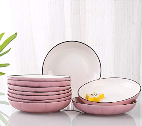 Plato de estilo japonés de 8 pulgadas, plato grande de cerámica para el hogar, plato hondo de ensalada nórdica creativa-10 polvo de calabaza de 7.5 pulgadas
