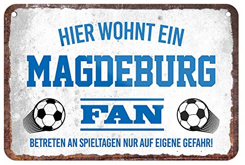 Magdeburg Fan Blechschild - Metallschild mit Kordel und Saugnapf - Hängeschild für Fans Ultras Anhänger Begeisterte - Wanddeko Türdeko für Man Cave Jugendzimmer Werkstatt Wohnzimmer - 18x12cm