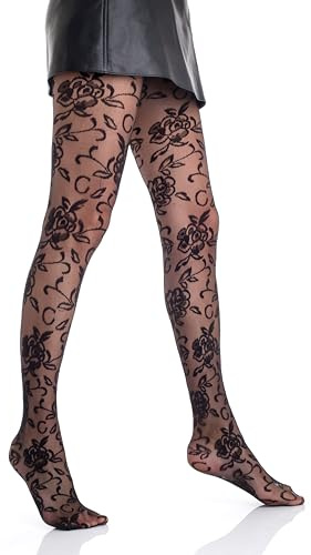 Gi&Gi Collant Donna Fantasia Floreale Jacquard, Nero, L-XL