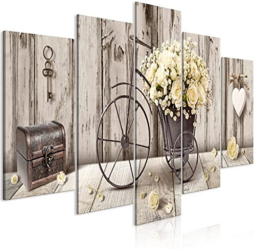 murando - Cuadro de cristal acrílico Flores Madera 100x50 cm Impresión de 5 Piezas Pintura sobre Vidrio Imagen Gráfica Decoracion de Pared Rose Bicicleta Corazón n-C-0291-k-m