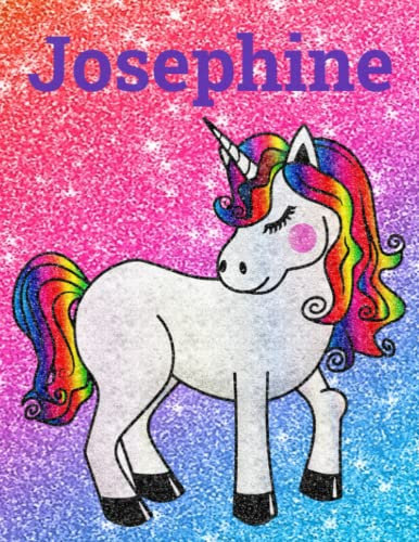 Josephine Personalized Glittery Unicorn Notebook Diary 100 Wide Ruled Pages 8.5 x 11 Inches: Great Christmas or Birthday gift for girls named Josephine!