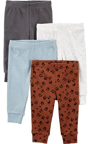 Simple Joys by Carter's Baby Girls' 4-Pack Textured Pants, Dots/Blue/Animal Print, 6-9 Months