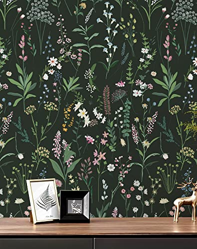 JiffDiff Floral Wallpaper Peel and Stick 17.3x118 Dark Farm Wildwood Stick on Wallpaper for Home Bedroom Cabinets Thicken Self Adhesive Contact Paper