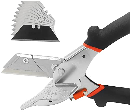 GARTOL Mehrwinkel-Gehrungsschere zum Winkelschneiden von Leisten und Zierleisten Mehrzweck-Viertelrundschneider, Multifunktions Trunking-Schere einstellbar auf 45 bis 135 Grad mit 10 Ersatzklingen