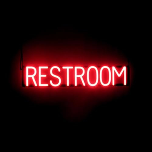 SpellBrite RESTROOM Sign for Business | Restroom-Related Sign with Neon Look, Red LED Light Source | 32.5 x 6.3