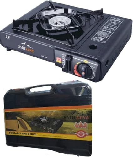 SMH LINE® Réchaud à gaz de camping - 227 g - Mallette de camping - Barbecue de table d'extérieur - 1 feu sans cartouche de gaz