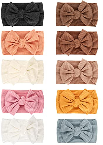 DRESHOW 10 Paket Pannband för Nyfödda Bebisar i Nylon med Rosetter Hårtillbehör för Flickor