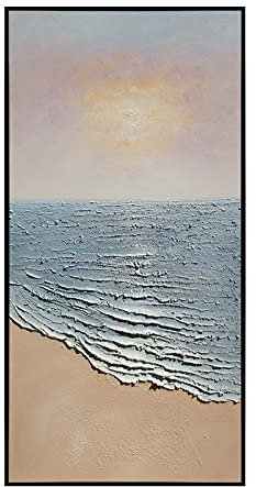 Ölbilder Auf Leinwand Handgemalt,Moderne Abstrakte Blaue Textur Meer Strand Sonnenaufgang Landschaft Kunstwerk Rahmenlose Original Handgemalte Ölgemälde Auf Leinwand Wandkunst Für Wohnzimmer Sch
