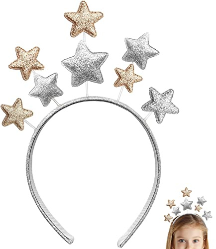 VZXQX Diadema Estrella de Navidad, Diadema de Estrellas con Purpurina Plateada y Dorada para Niñas y Mujeres, Diadema para el Pelo para Navidad, Fiestas, Cumpleaños, Festivales