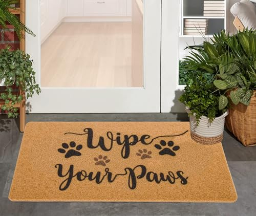 HilyBony Wipe-Your-Paws Paillasson en fibre de coco naturelle avec lettres de bienvenue pour entrée extérieure, paillasson antidérapant, décoration d'intérieur (76,2 x 43,2 cm)