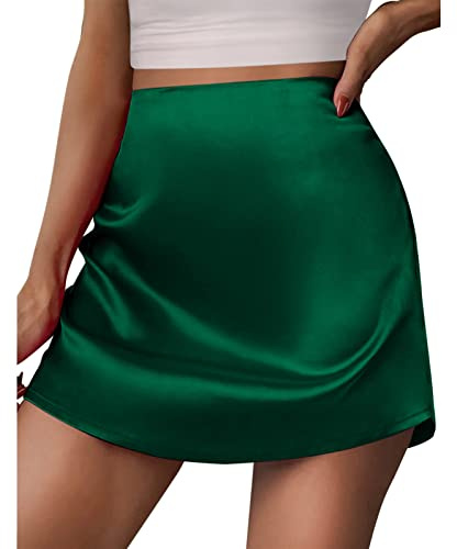 Onsoyours Gonna Sexy Donna Corta a Vita Alta in Raso Mini Gonne Elegante retrò Aderente Elasticizzata Casual Gonna Corta da Spiaggia A Verde M