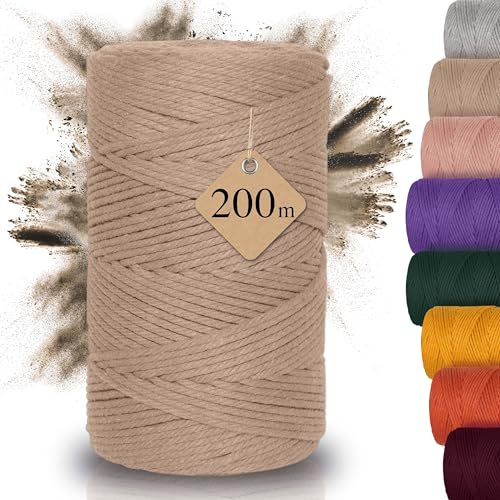 Nachhaltiges Makramee Garn 3mm x 200m – Häkelgarn für Taschen (burlywood)