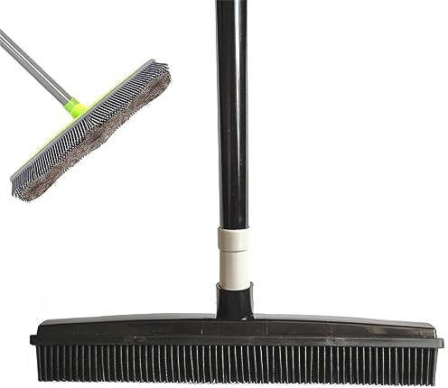 Indigo Pet Hair Remover Broom,Multi-Surface Squeegee Rubber Broom,Rubber Broom Pet Hair Remover,Pet Hair Removal Broom,Fur Remover Broom with Telescoping Handle (Black)