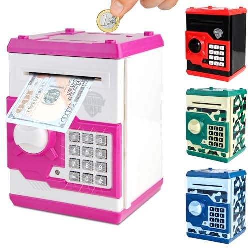 Pup Go Digital ATM Money Box for Kids Ages 3-12, Electronic Piggy Bank with Password Lock, Auto Scoll Cash Paper Savings Box, Safe Can for Coins & Bills, for Girls (Pink)