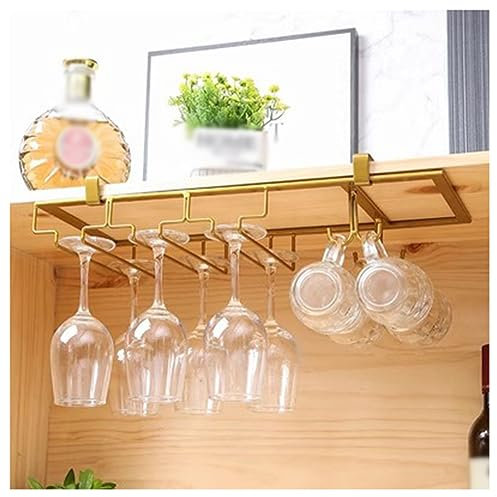 Portabicchieri Da Vino Sotto Il Mobile Portabicchieri Da Vino In 4 Dimensioni Porta Calici In Oro Da Cucina Portaoggetti In Vetro Sospeso Con Gancio Per Cucina Da Bar (Color : Gold, Size : 50cm)
