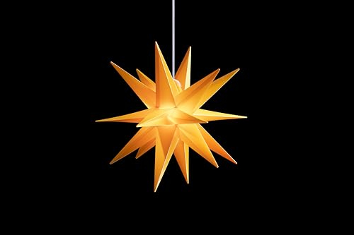 Sterntaler Dekostern | Weihnachtsstern Kunststoff | 18-Zacker | Faltstern | Gelb | 25cm | Innen und Außen | LED | Netzstecker