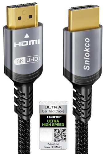Sniokco 10K 8K Câble HDMI 2.1 48Gbps 6.1M, Certifié Ultra Haute Vitesse HDMI® Cable 0.01ms 4K 240Hz 165Hz 120Hz 8K 60Hz eARC Netflix HDCP 2.3 2.2 DTS:X HDR10+ TV Moniteur Projecteur Roku PS5 X-box