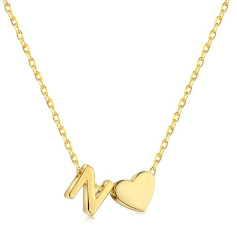 Herz Kette mit Buchstaben Kette Damen Halskette mit Herz Anhänger Buchstabenkette Gold Personalisiere Initialen A-Z Namenskette Herzkette Freundschaftskette Edelstahl Schmuck für Frauen Mädchen (N)