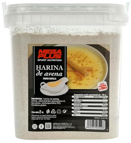 Harina De Avena Sabores - Mega Plus - Harina De Avena Integral - Para Batido Proteinas O Cereales Avena - Avena En Polvo 8 Sabores - Carbohidratos Y Vitaminas - Sin Azucar - Natillas 2kg