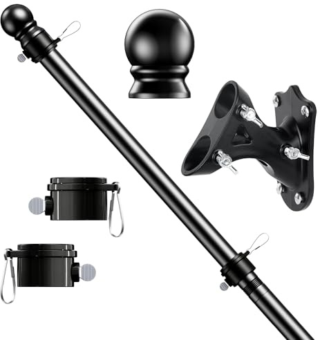 ESTTOP Fahnenmast-Set, 152 cm, verhedderungsfrei, drehbar, wetterbeständig, rostfreier Edelstahl, Fahnenmast mit Sockel für 7,6 x 12,7 cm Sportflagge, 2,5 cm Durchmesser, Fahnenmasthalter für